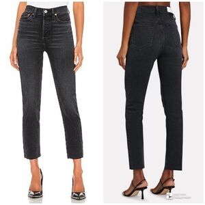 Re/Done 90s High Rise Ankle Crop Jeans Slim Fit Faded Coal Festival 28